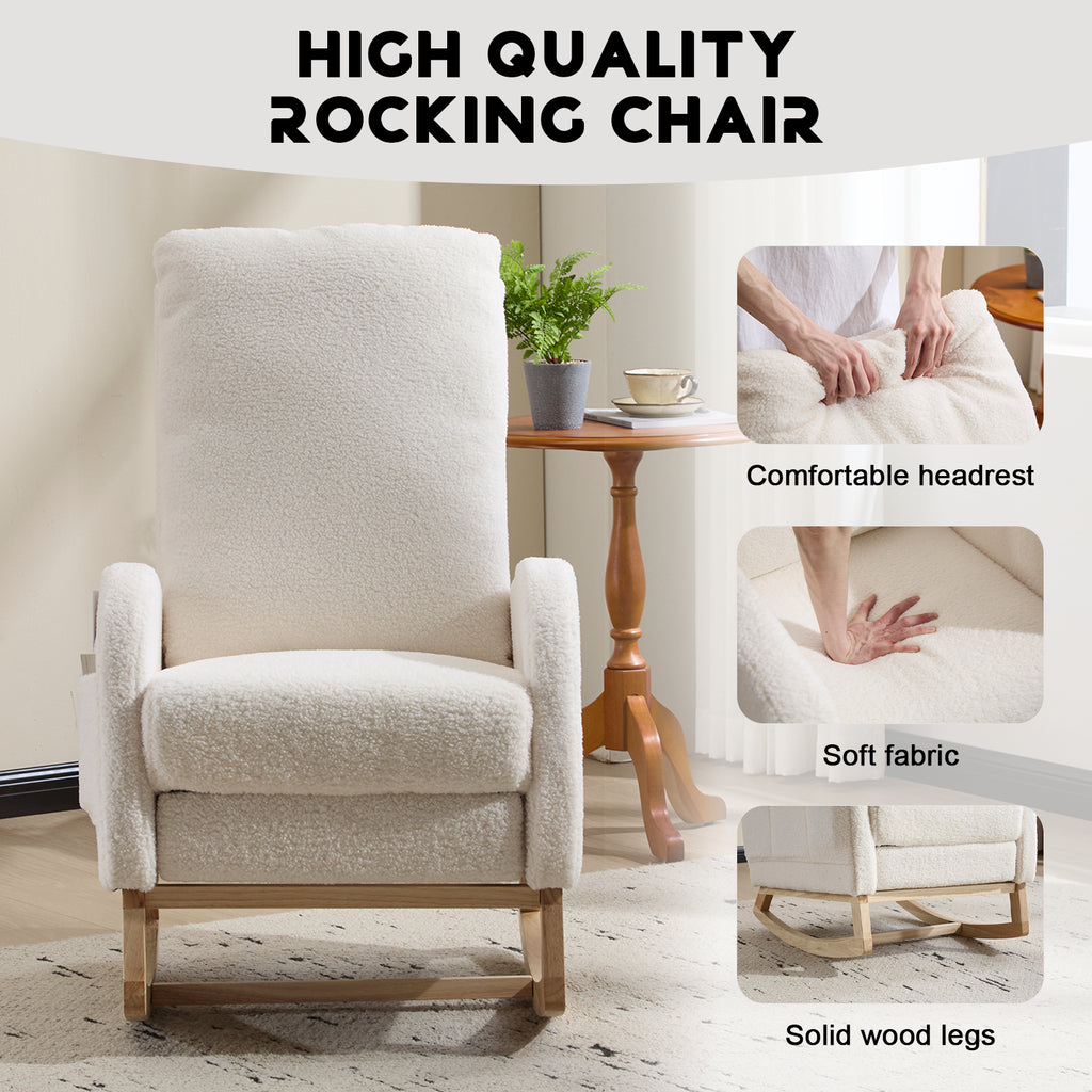 Upholstered Nursery Rocking Chair with Footrest and Side Pocket – image 5