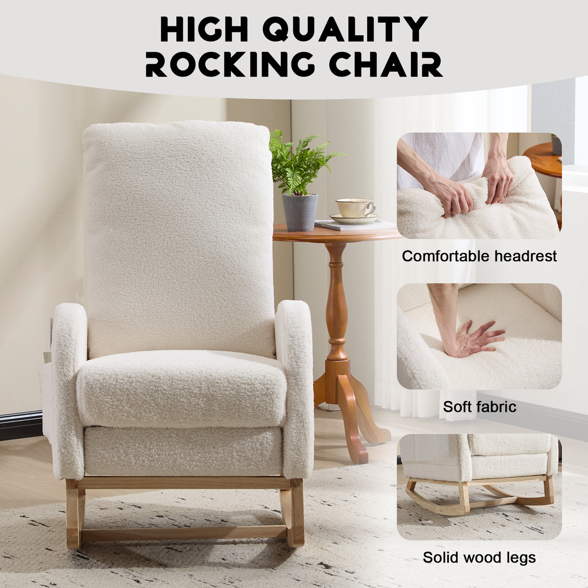 Upholstered Nursery Rocking Chair with Footrest and Side Pocket – image 5