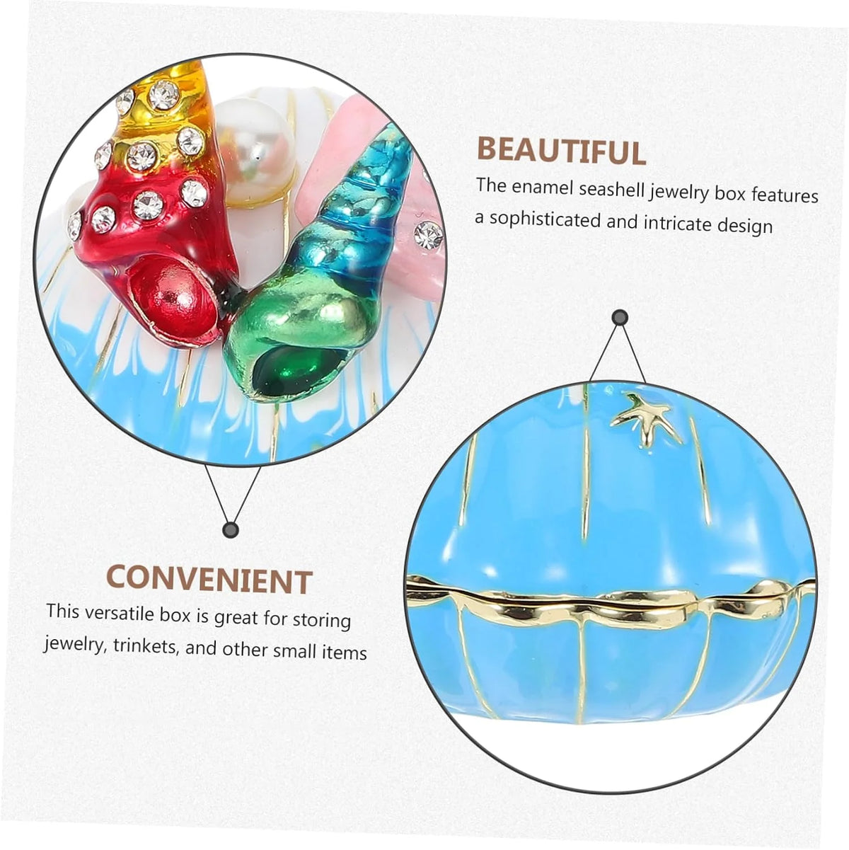 Seashell Trinket Box – Zinc Alloy Jewelry Box, Ocean Decor Gift – image 3