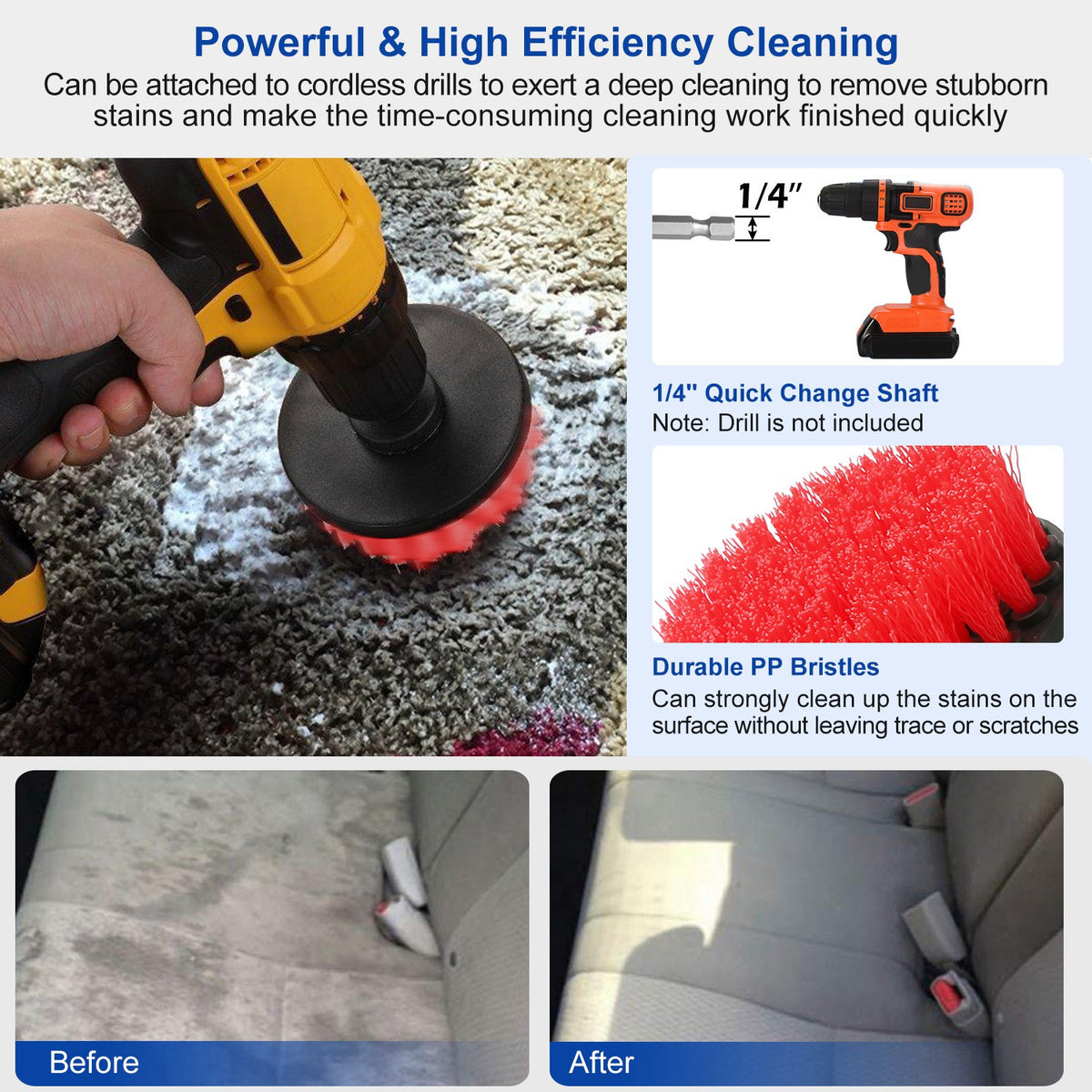 Drill Brush Attachment Set – 3 Pc Power Scrubber Cleaning Brushes – image 7