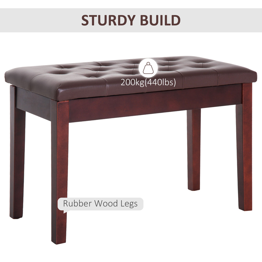 Tufted Duet Piano Bench with Storage, Faux Leather Seat, Brown – image 4