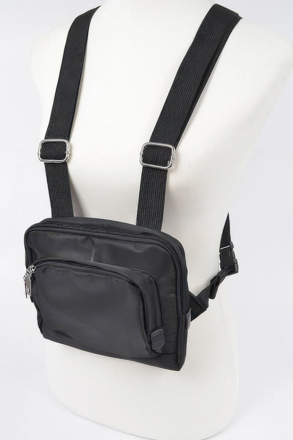 Nylon Sling Bag with Matching Pouch, Black