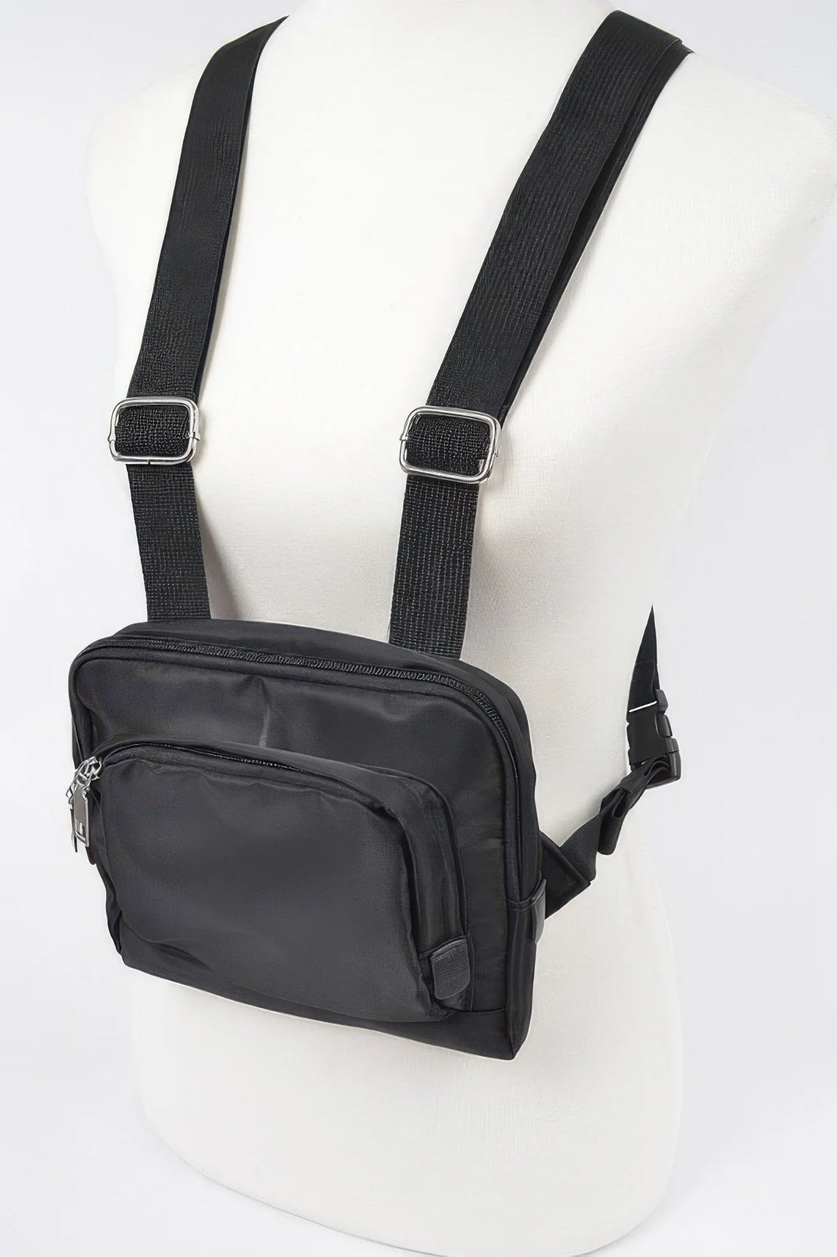 Nylon Sling Bag with Matching Pouch, Black
