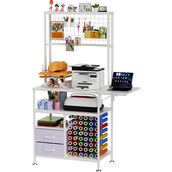 Foldable Heat Press Craft Table with Pegboard, Vinyl Rack and Drawers – image 1