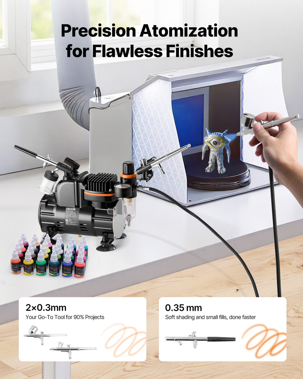 Airbrush Kit with 1/6 HP Compressor and 3 Dual-Action Airbrushes – image 2