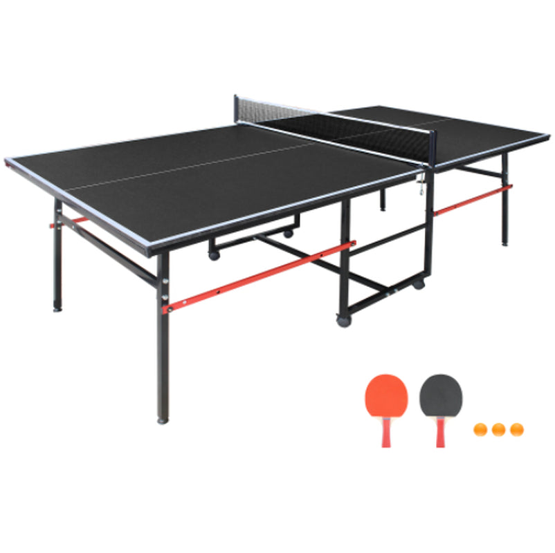 8 Ft Mid-Size Foldable Ping Pong Table Set With Paddles, Black – image 1