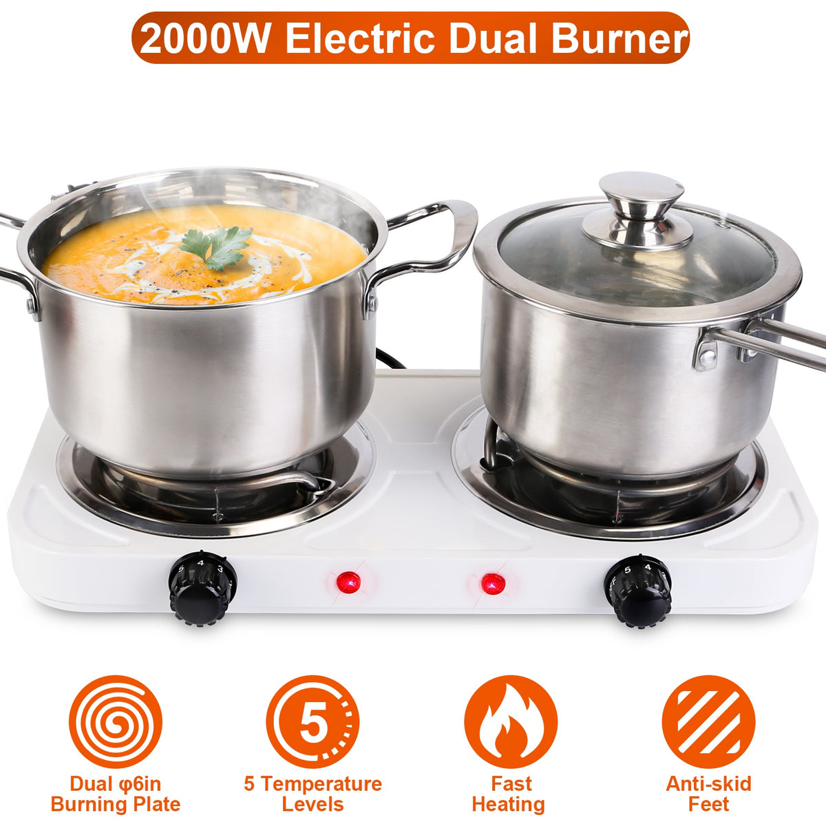 Electric Double Burner Hot Plate, 2000W Portable Countertop Stove – image 2