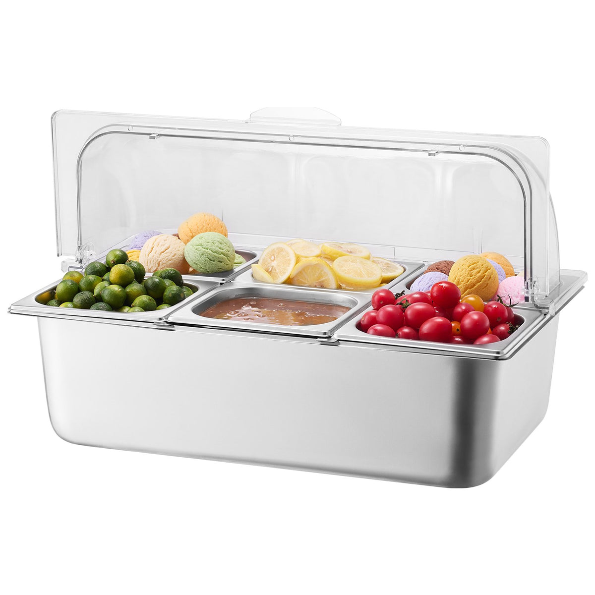 6 Pan Countertop Condiment Server With Clear Roll Top Lid – image 2