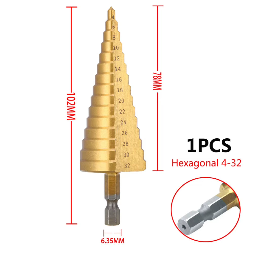 Step Drill Bit Set, Titanium-Coated HSS Cone Bits 4-32 mm – image 9