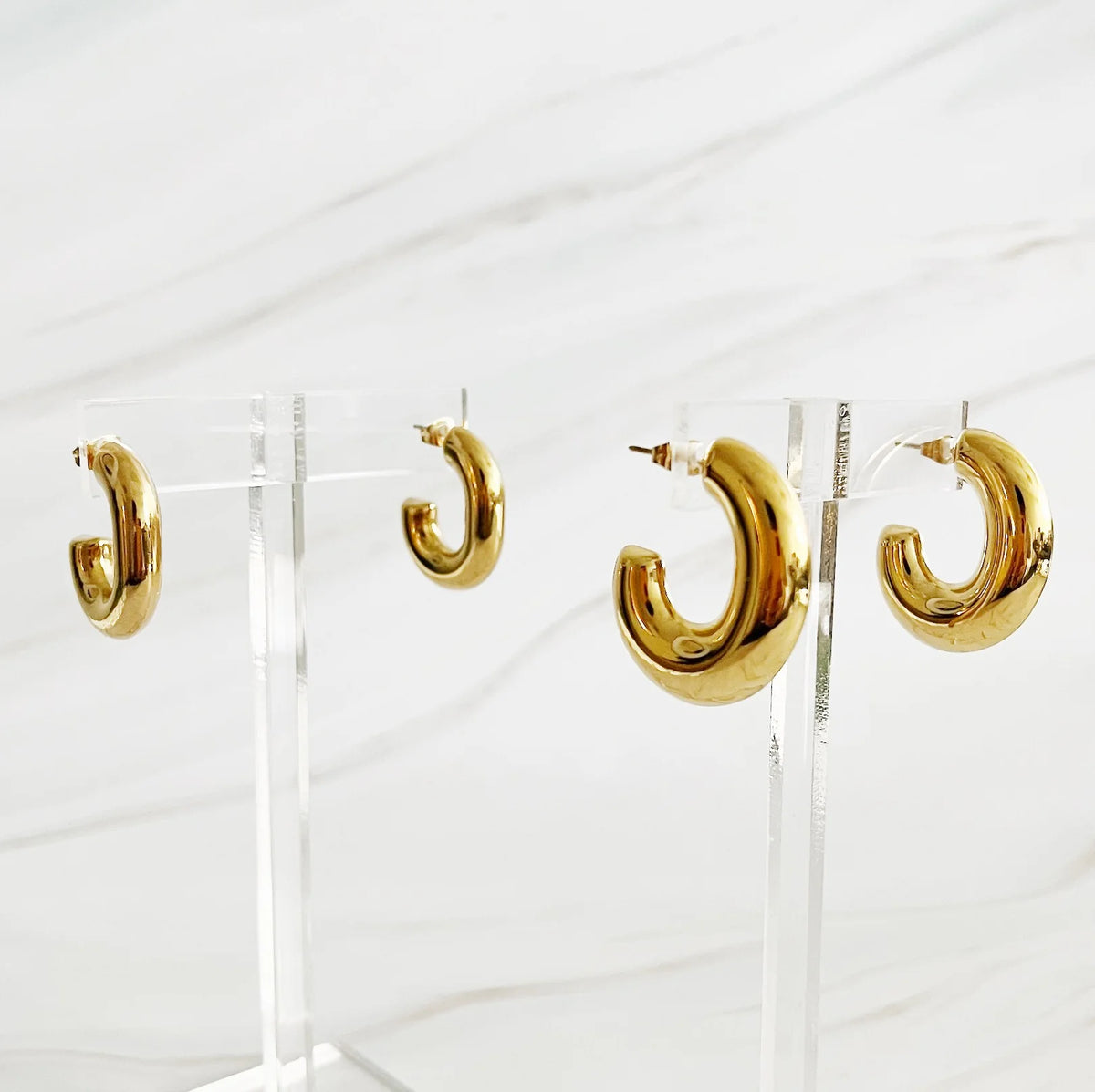 Gold Oval Hoop Earrings - 18K Plated Stainless Steel, Tarnish Free – image 8