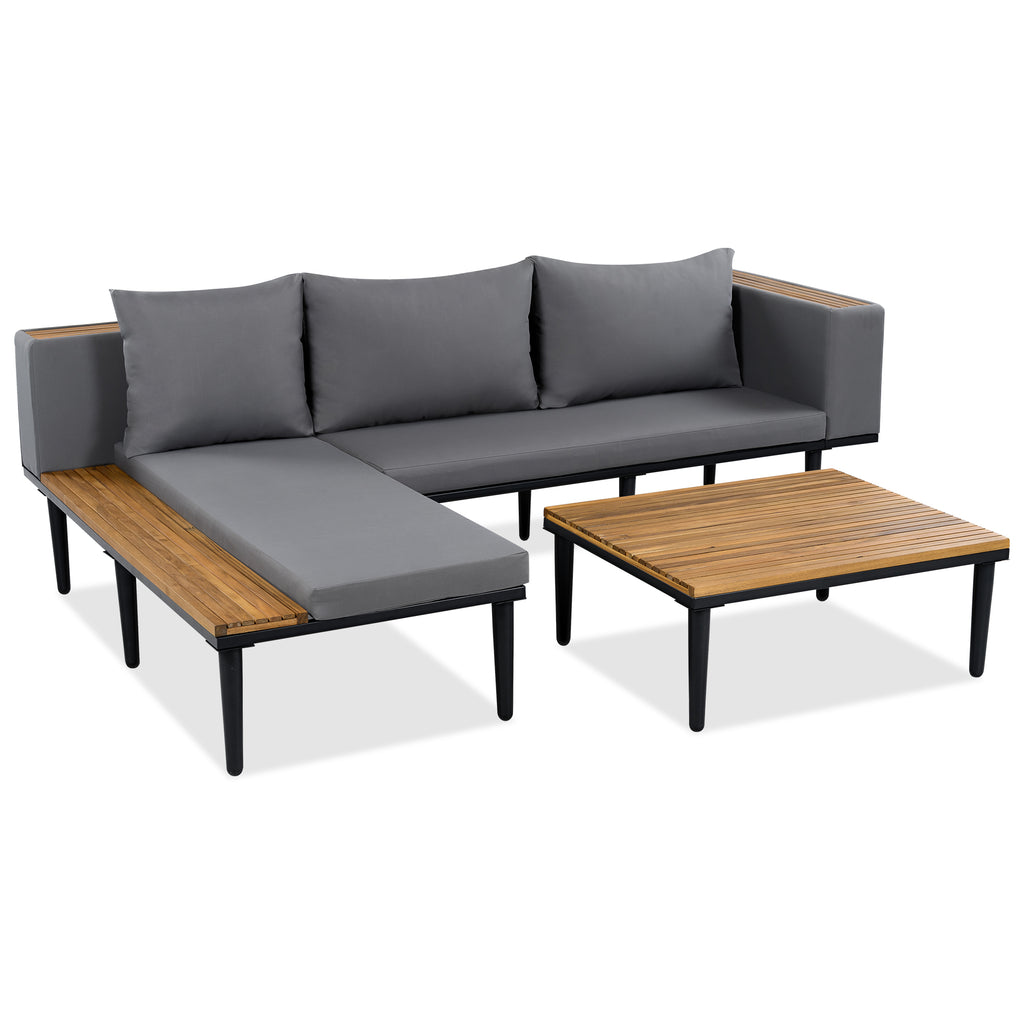 L-Shaped Acacia Wood Outdoor Sectional Sofa Set with Coffee Table – image 5