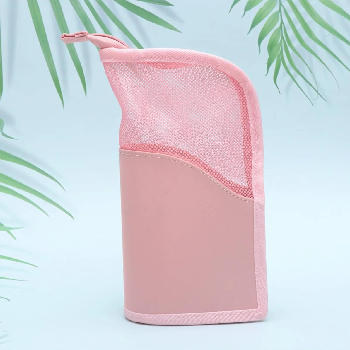 Makeup Brush Bag, Pink Standing Mesh Cosmetic Pouch with Zipper – image 7