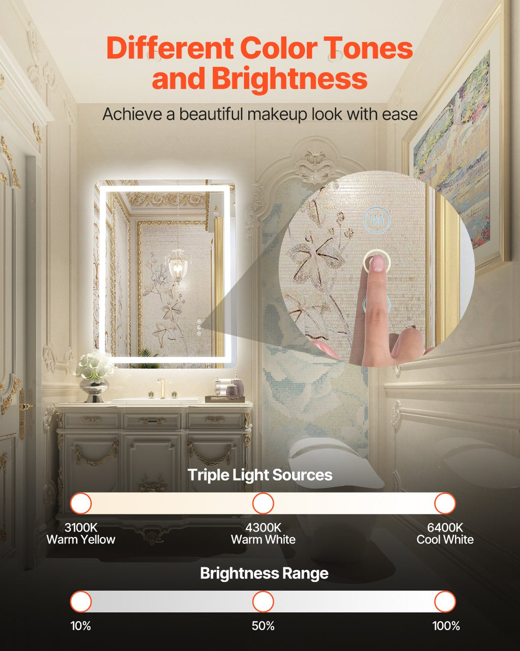 LED Bathroom Vanity Mirror 24 x 32 in, Front & Backlit, Anti-Fog, Dimmable – image 2