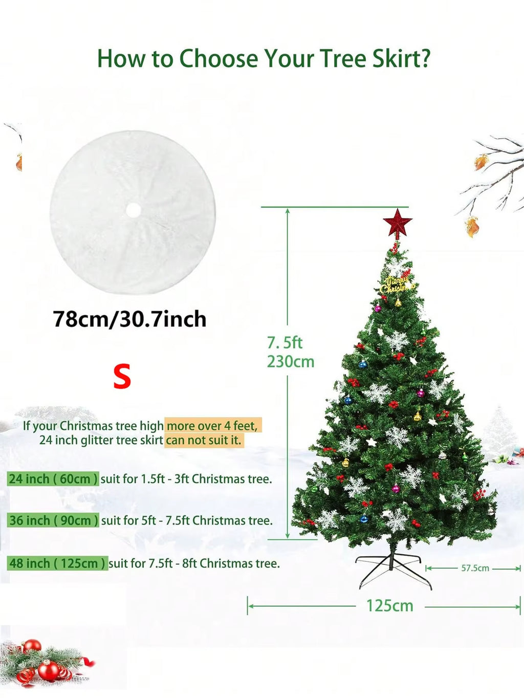Christmas Tree Skirt - White Fluffy Plush 30-48in – image 7