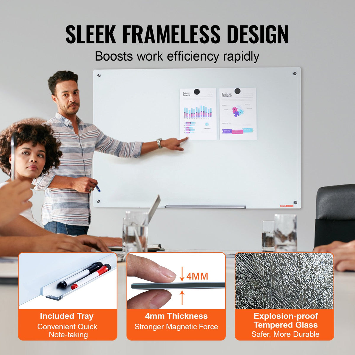 Magnetic Glass Whiteboard 48 x 32 in, Frameless Dry Erase Board – image 4
