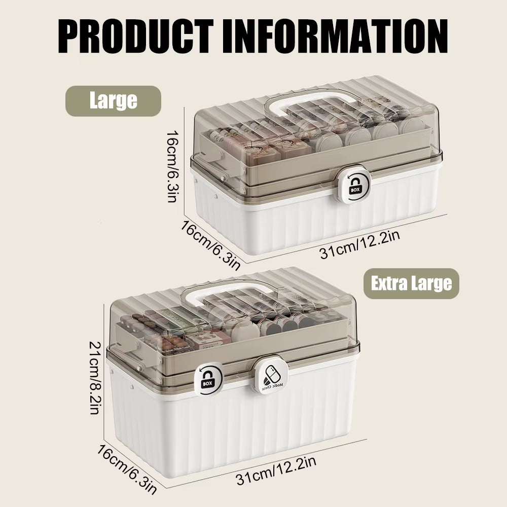 3 Layer Clear Craft Supply Storage Box with Folding Trays and Handle – image 7