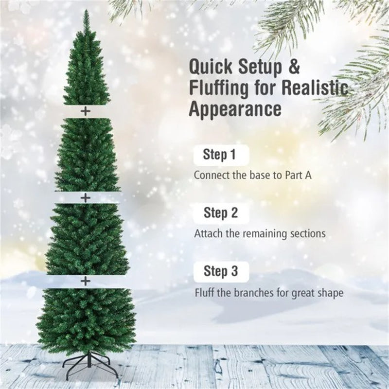 9 Ft Slim Pencil Christmas Tree Flocked Tips 1500 Branches – image 5