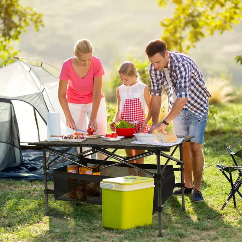Folding Camping Table with Roll-Up Aluminum Top and Storage Basket – image 6