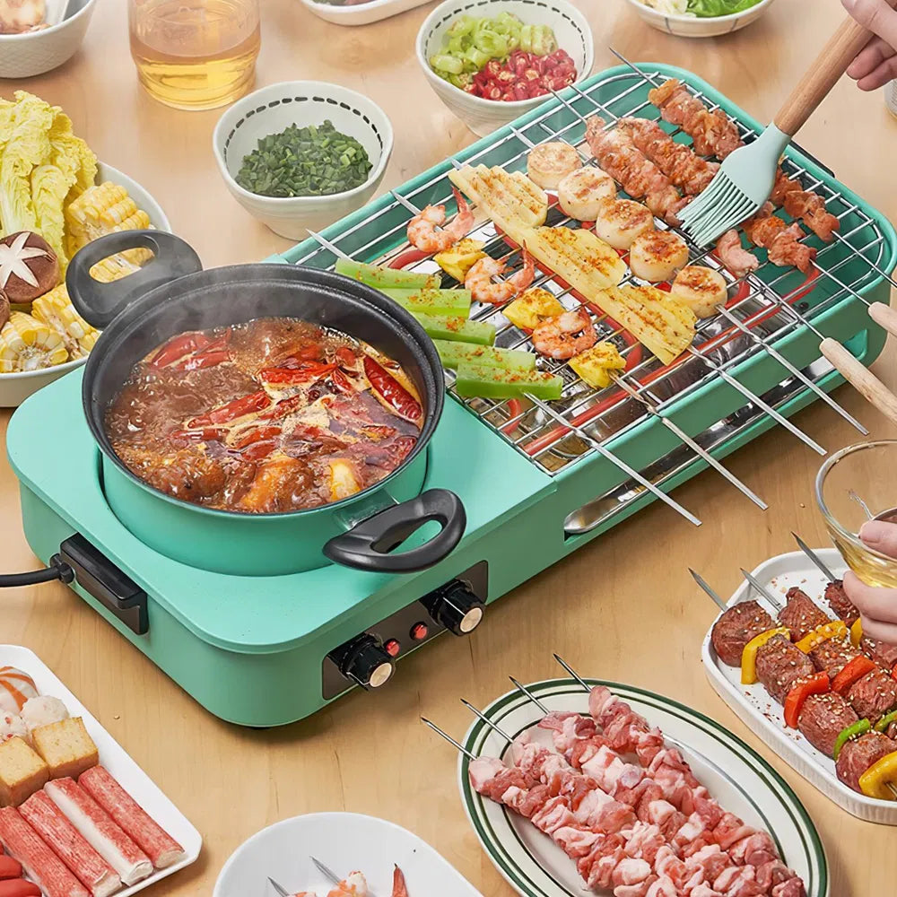 Electric Raclette Grill with Hot Pot, 1600W 3-in-1 Tabletop Cooker – image 1