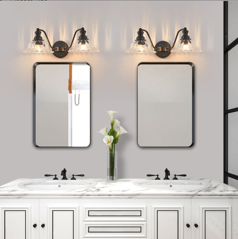 Vintage 2-Light Black Bathroom Wall Sconce with Glass 20 Inch