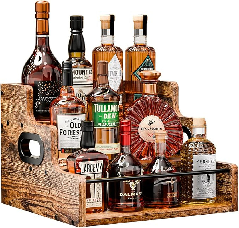 3-Tier Countertop Bottle Display Shelf, Wood Syrup and Beverage Rack
