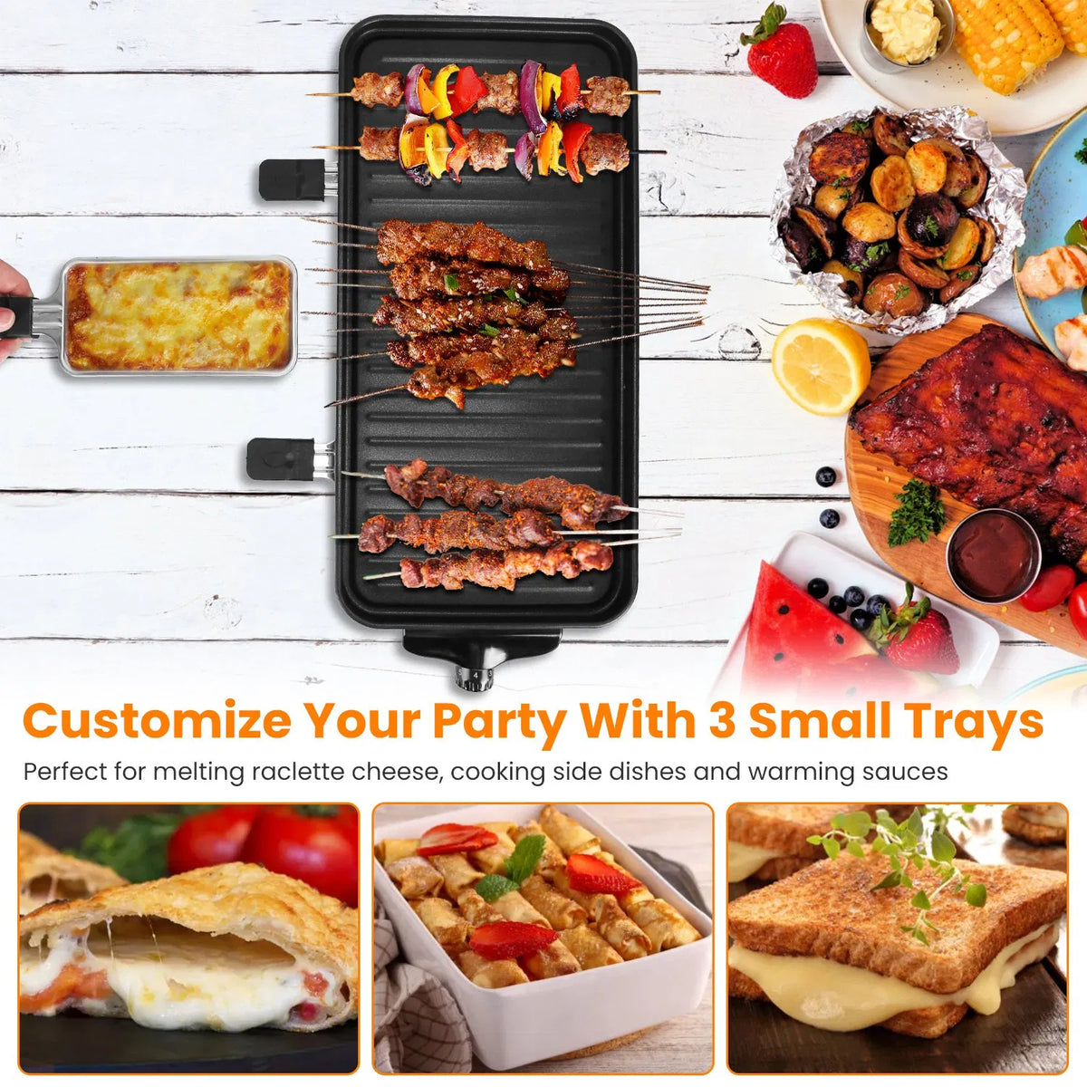 1500W 2-in-1 Electric Indoor Grill with 3 Raclette Trays – image 10