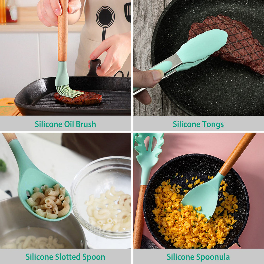 11-Piece Silicone Cooking Utensil Set with Wood Handles and Holder – image 8