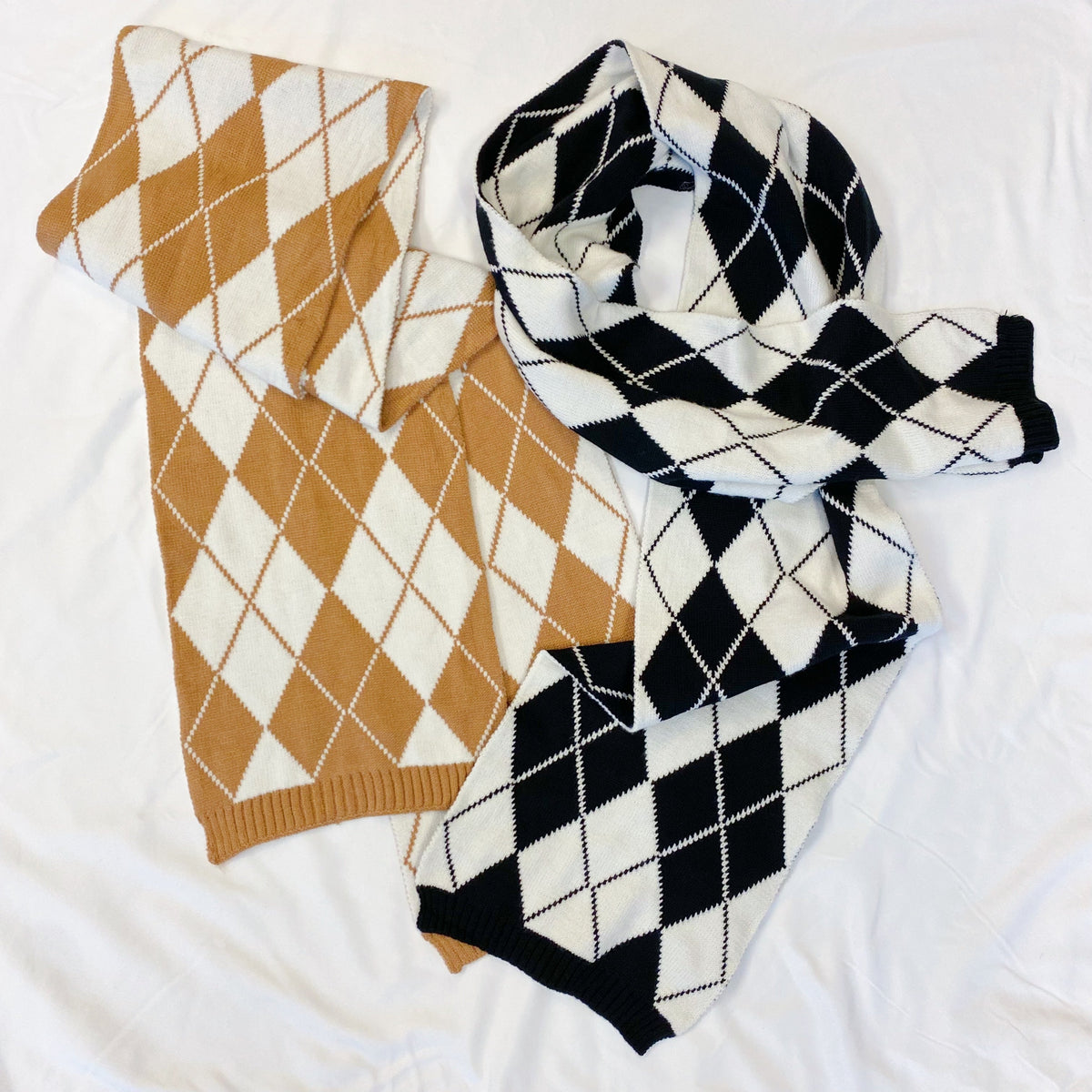 Argyle Knit Scarf – Patterned Fall Scarf, 10 x 64 in – image 10