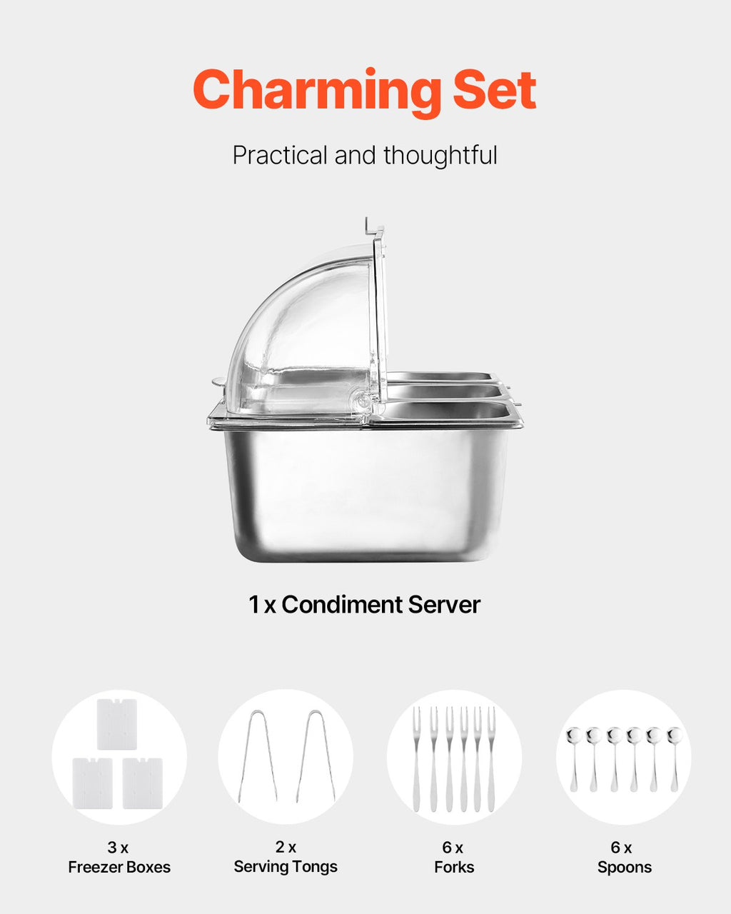 6 Pan Countertop Condiment Server With Clear Roll Top Lid – image 6