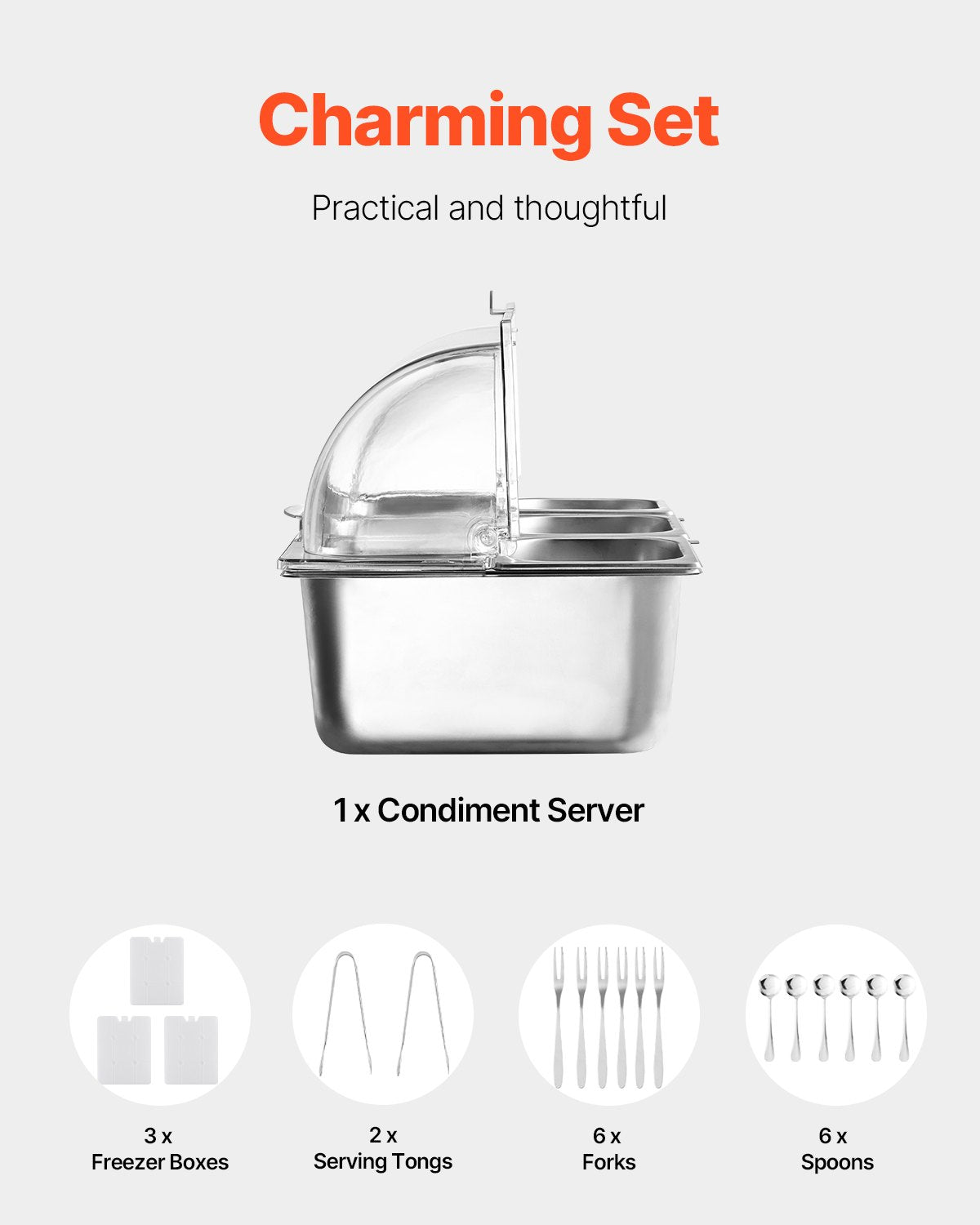 6 Pan Countertop Condiment Server With Clear Roll Top Lid – image 6