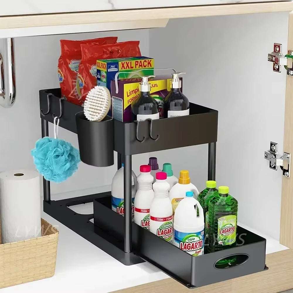 Under Sink Organizer - 2 Tier Sliding Pull-Out Basket Rack – image 4
