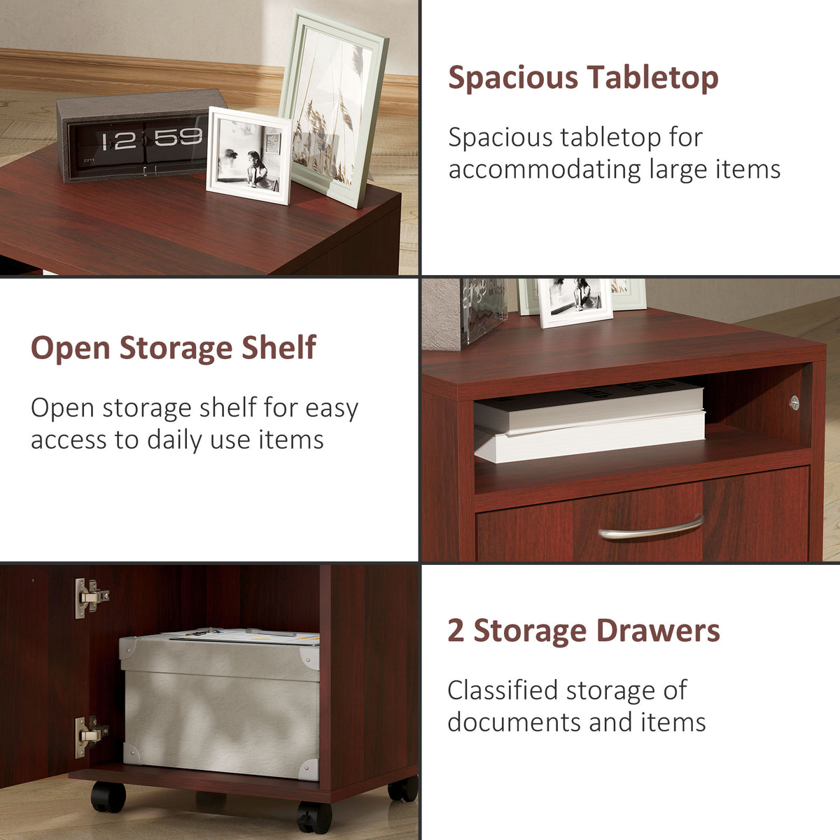 Mobile Printer Stand Cabinet with 2 Drawers, Shelf and Locking Casters – image 4