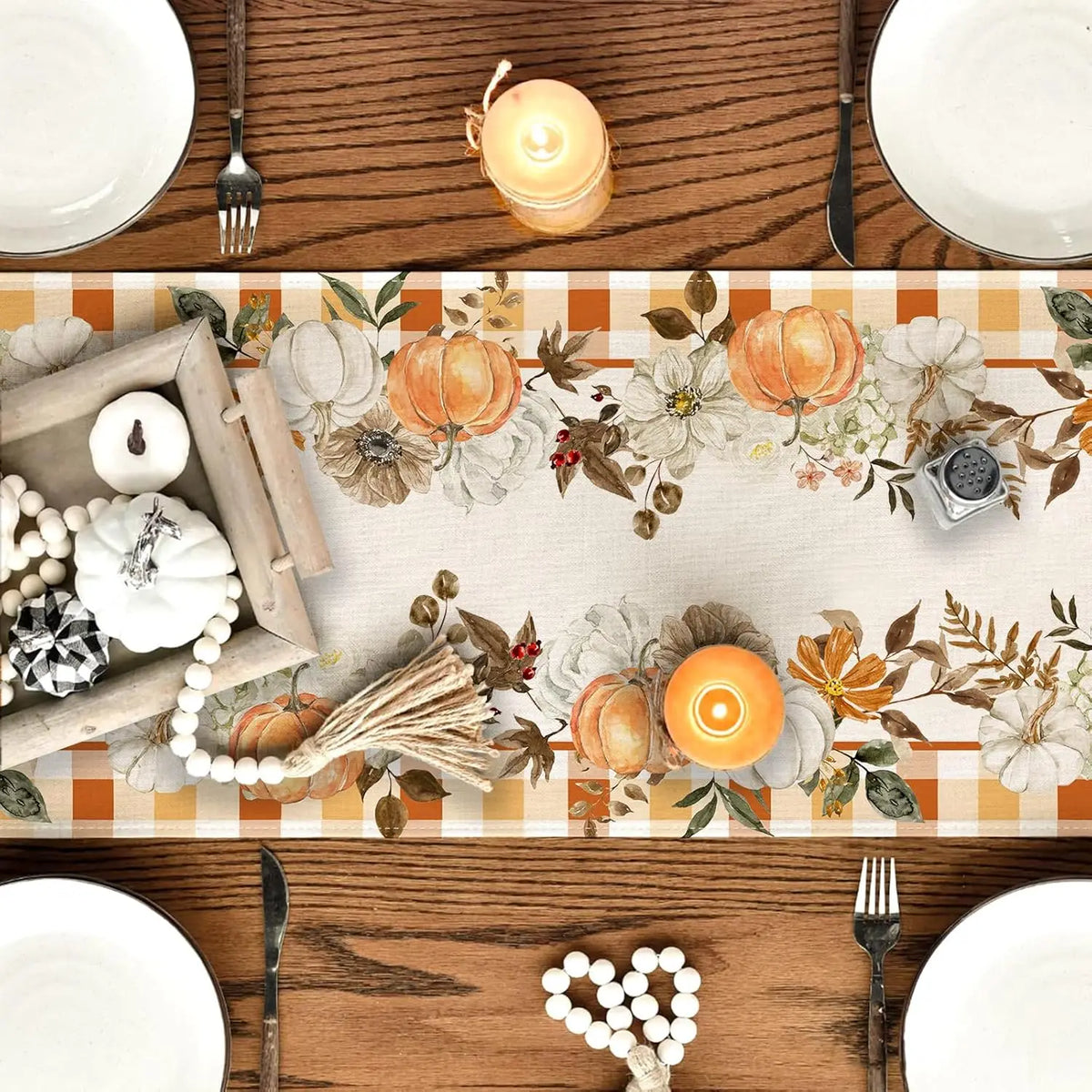Fall Table Runner – Harvest Pumpkin and Maple Leaf Linen Runner – image 5