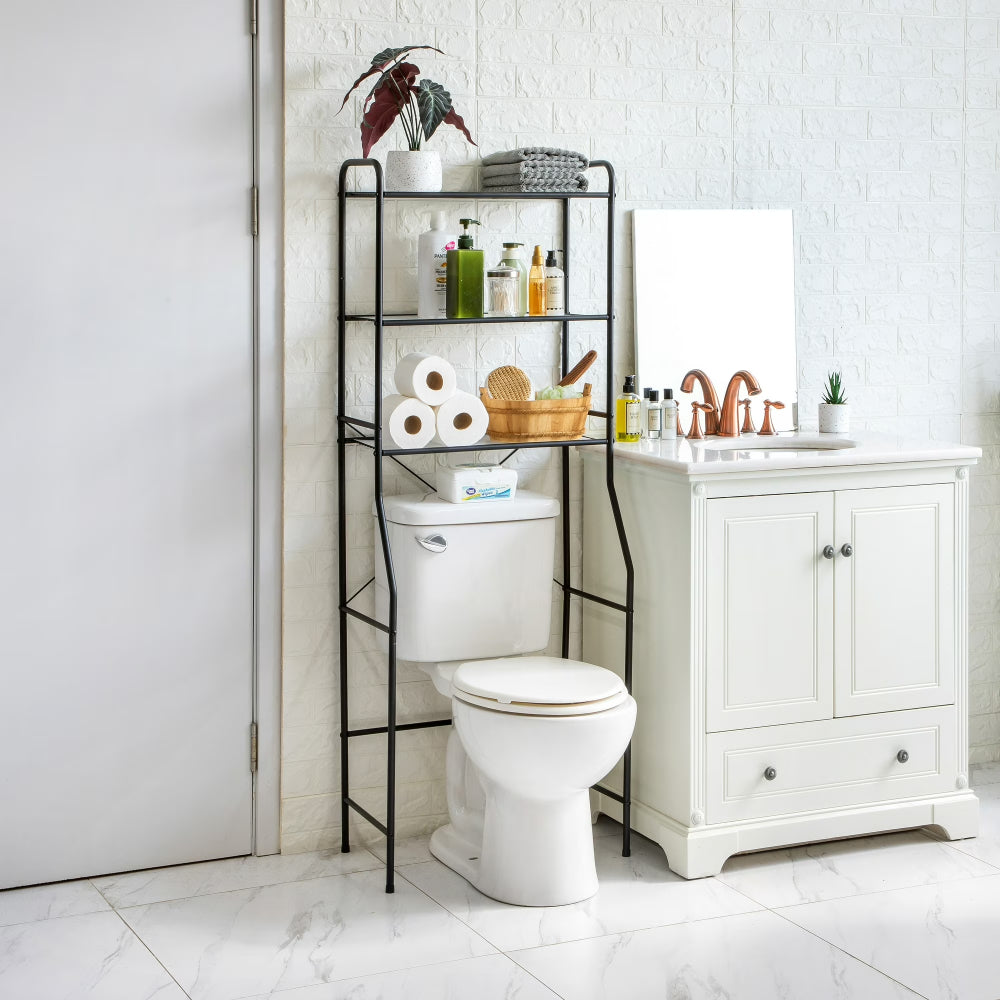 Over the Toilet Storage Rack, 3-Shelf Steel, Matte Black