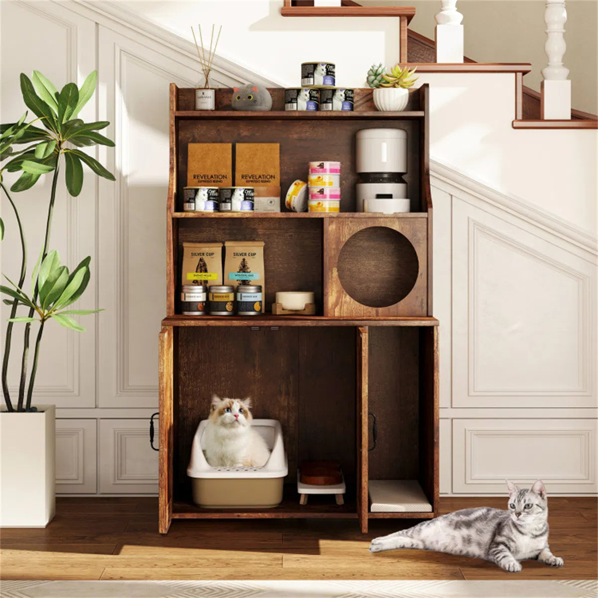 Industrial Cat Litter Box Enclosure with Storage Shelves and Condo – image 3