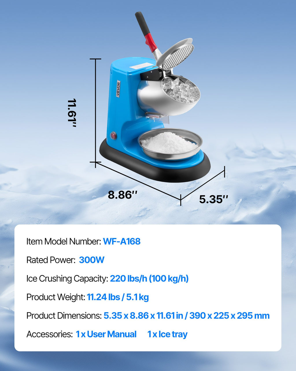 Electric Ice Shaver & Snow Cone Machine, 220 lb/h Commercial Ice Crusher – image 5