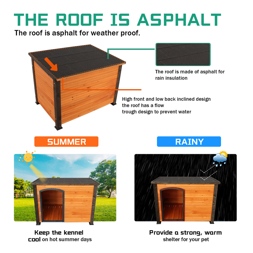 Solid Wood Outdoor Dog House 45 Inch with Raised Feet