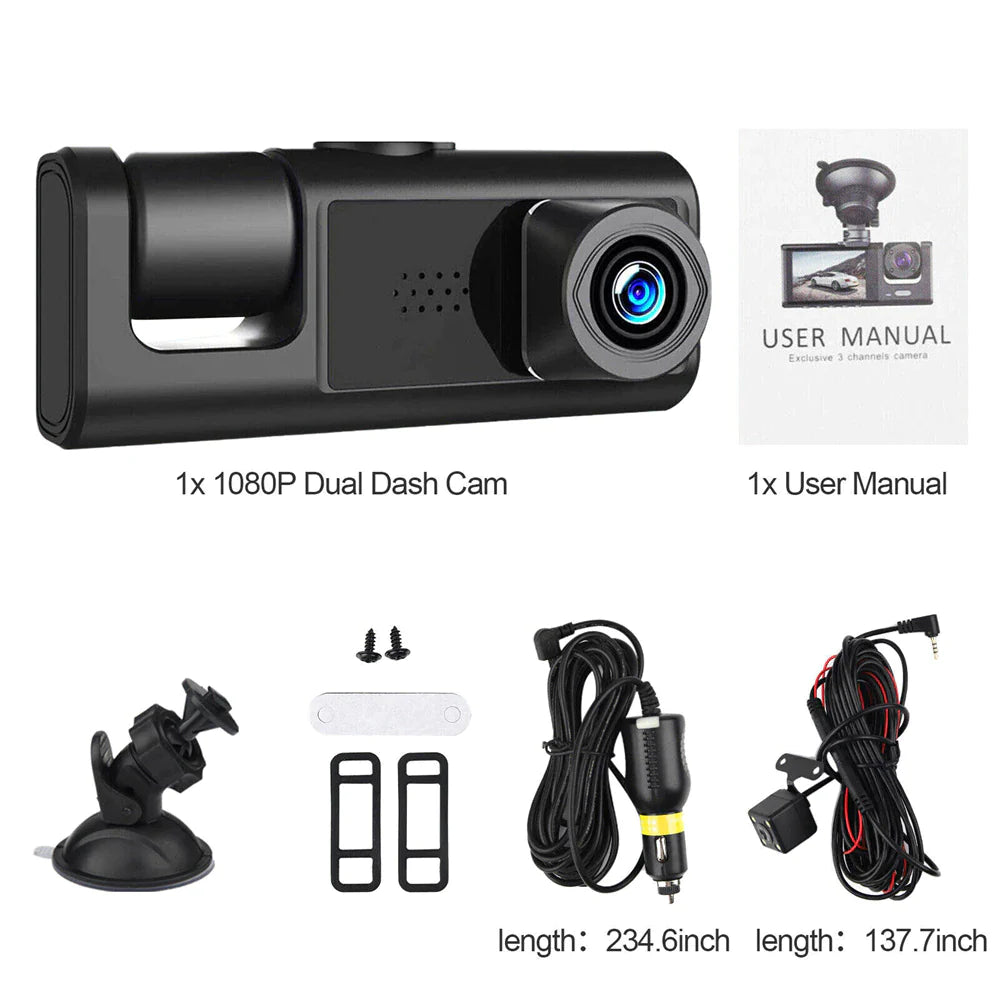 Dual-Lens Car Dash Cam 1080P, Front and Inside, G-Sensor