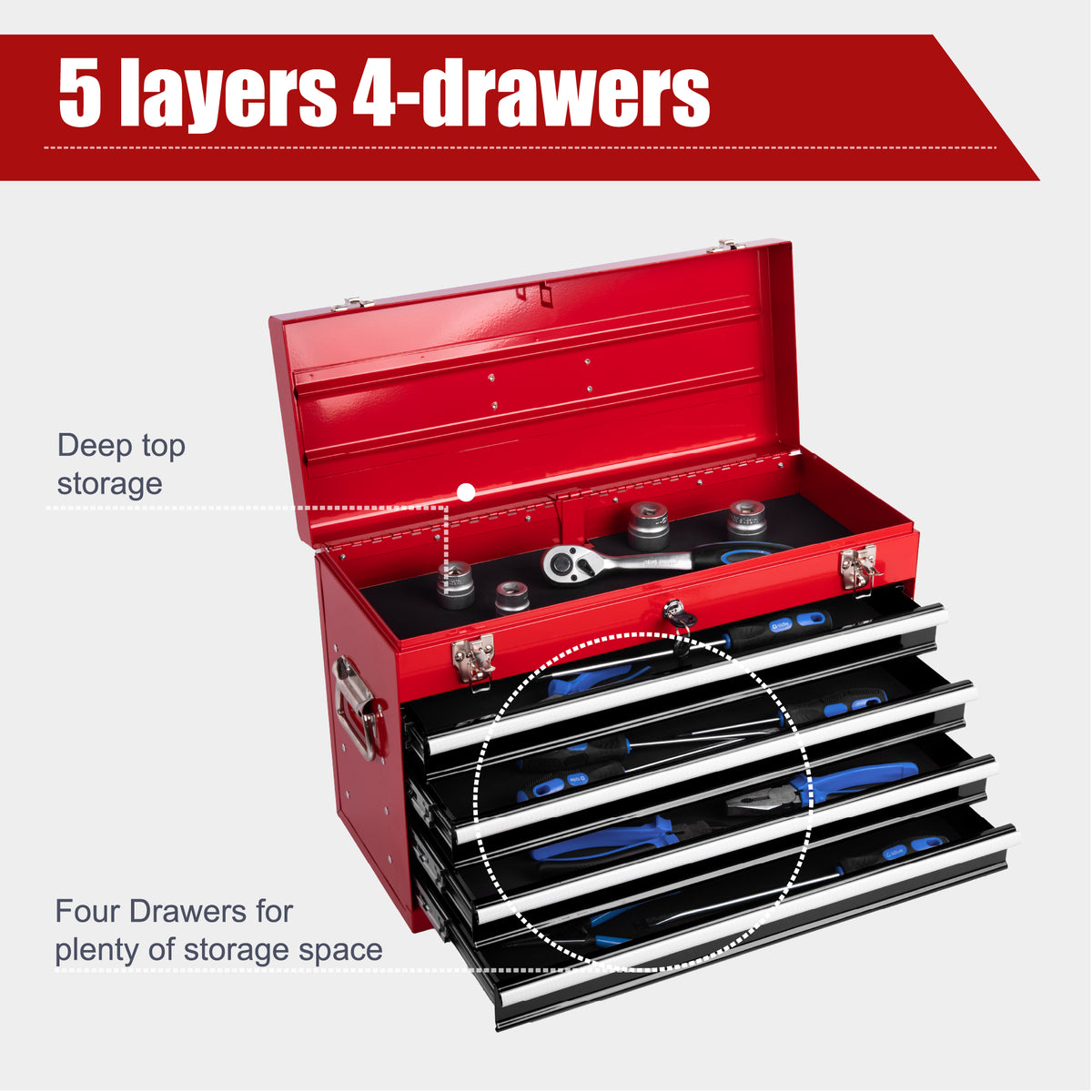 Metal Tool Box with 4 Drawers, 21 in Portable Locking Tool Chest – image 14