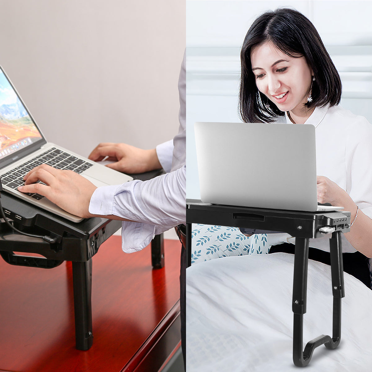 Foldable Laptop Bed Tray with Cooling Fan, LED Light and USB Ports – image 8