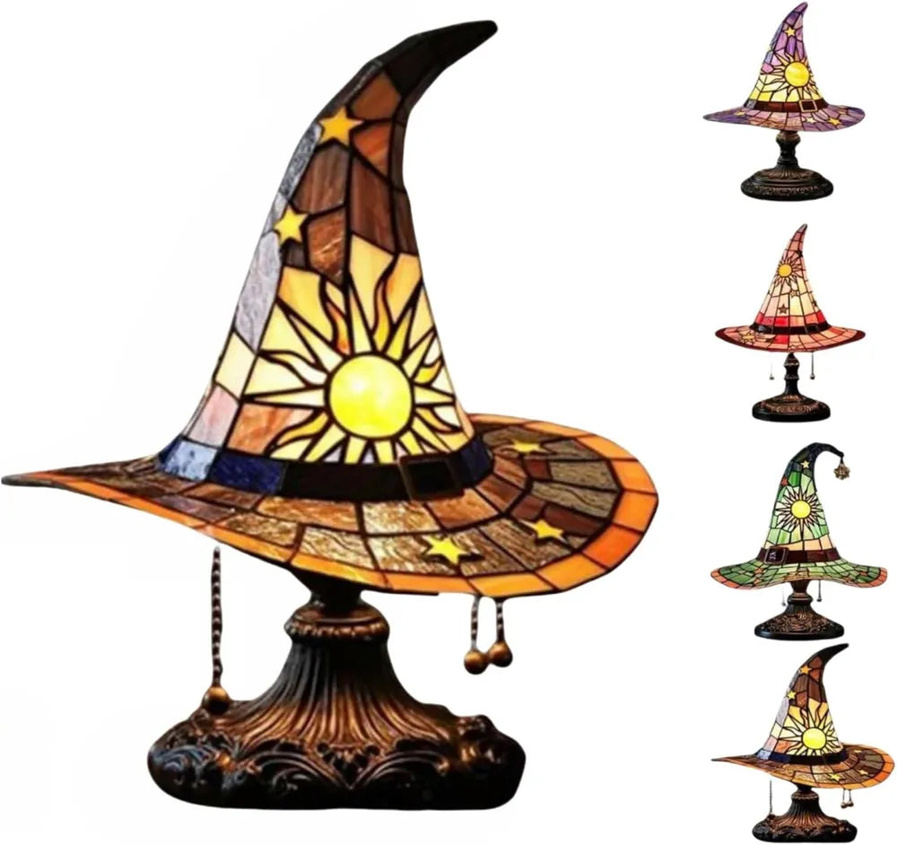 Witch Hat Lamp, Stained Glass Style Halloween Table Light – image 8
