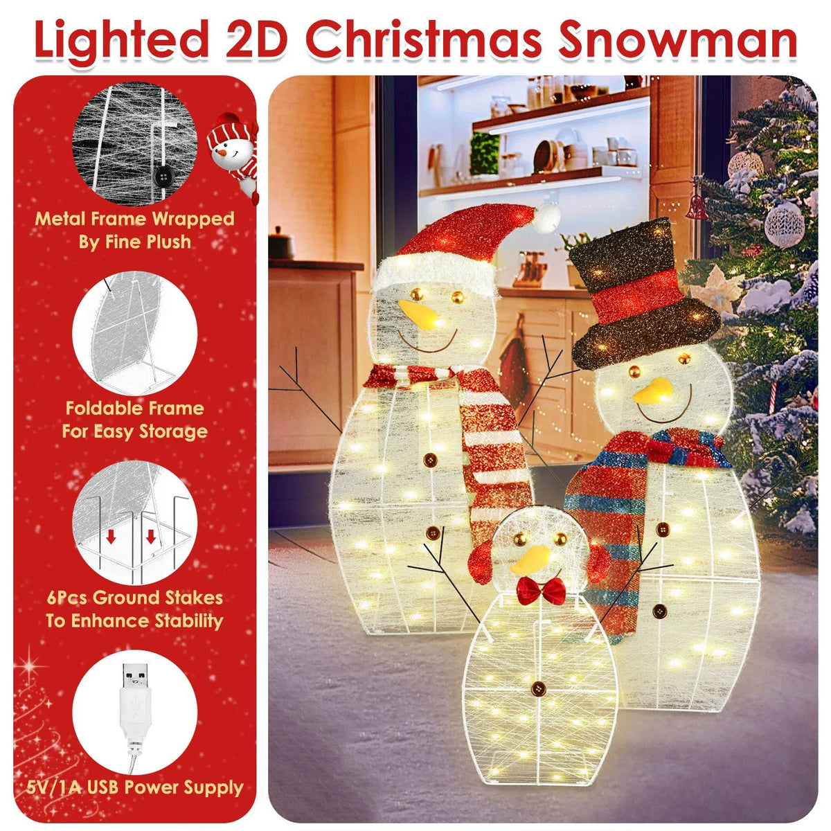Lighted Snowman Family Yard Decoration Set of 3 With LED Strings – image 8