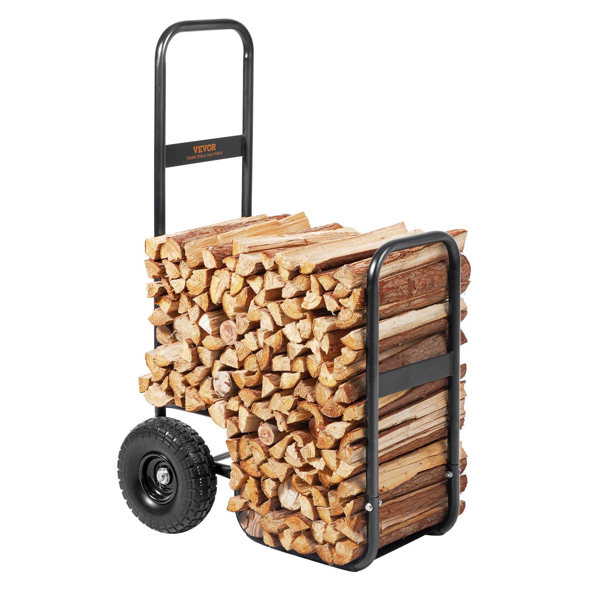 Firewood Log Cart, 250 Lbs Capacity, Outdoor and Indoor Wood Rack Storage Mover with PU Wheels Waterproof Cloth, Heavy Duty Steel Dolly Hauler, Firewood Carrier for Fireplace, Fire Pit, Black