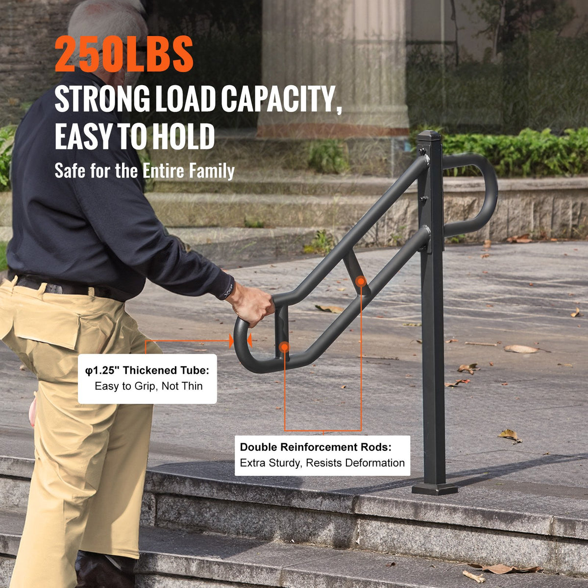 Single Post Outdoor Handrail For 1-3 Steps Floor Mount Steel – image 3