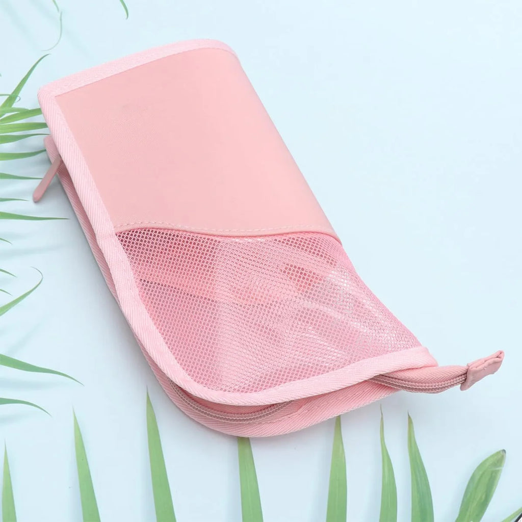 Makeup Brush Bag, Pink Standing Mesh Cosmetic Pouch with Zipper – image 6