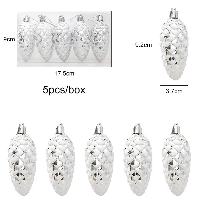 Pine Cone Ornaments – 5 Pc Glitter Christmas Tree Hanging Decor – image 7