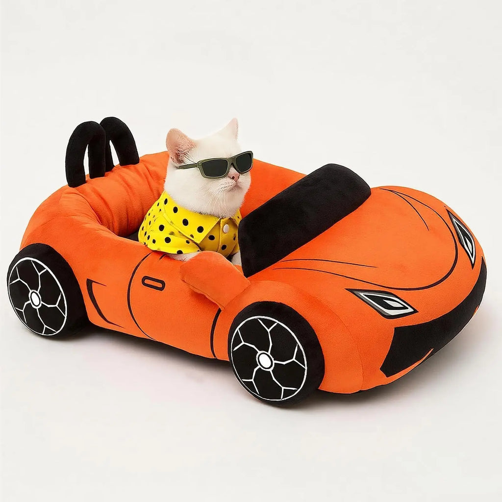 Sports Car Cat Bed, Plush Pet Bed with Removable Pillow 24 x 15.7 in