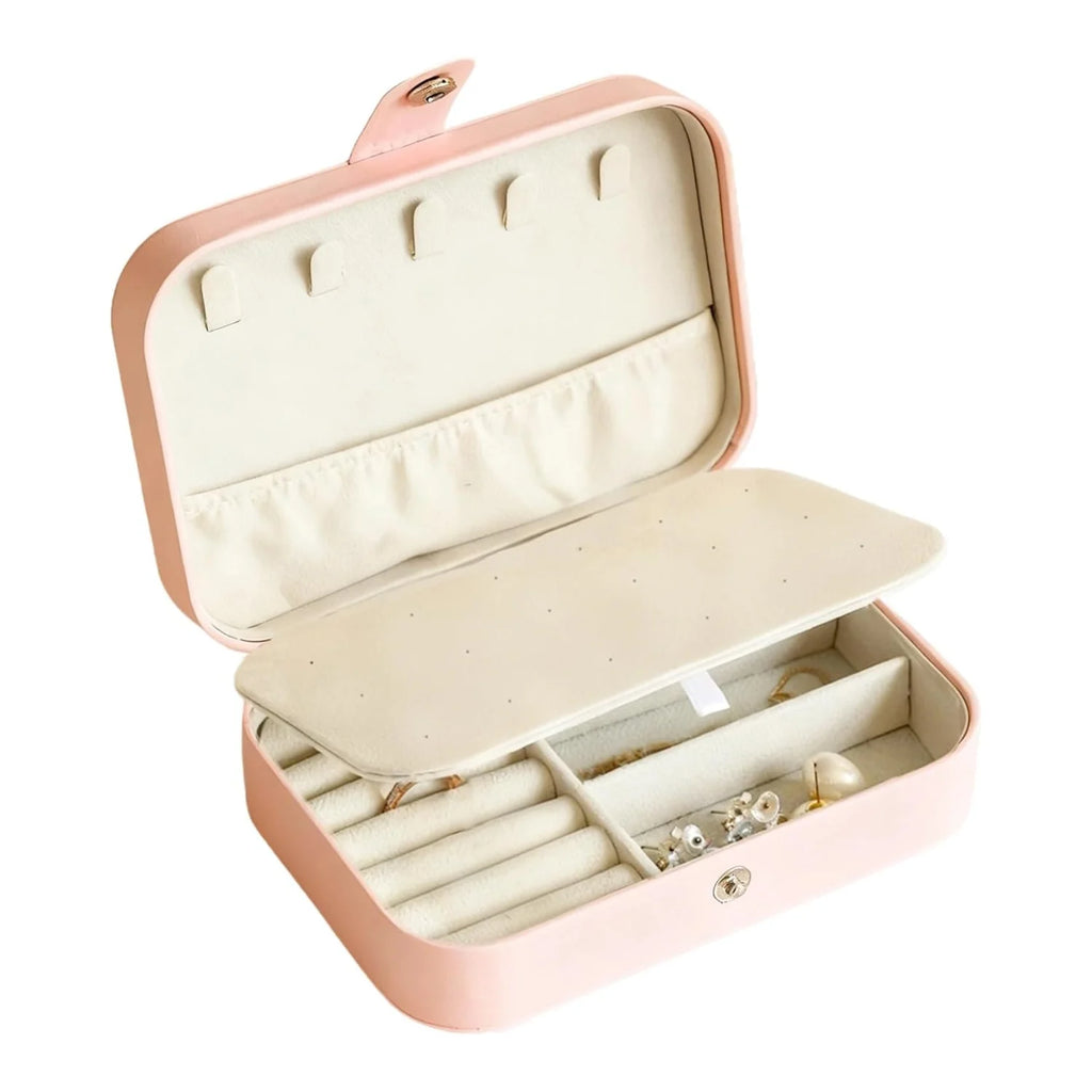 Double Layer Travel Jewelry Box – Pink Leather Organizer