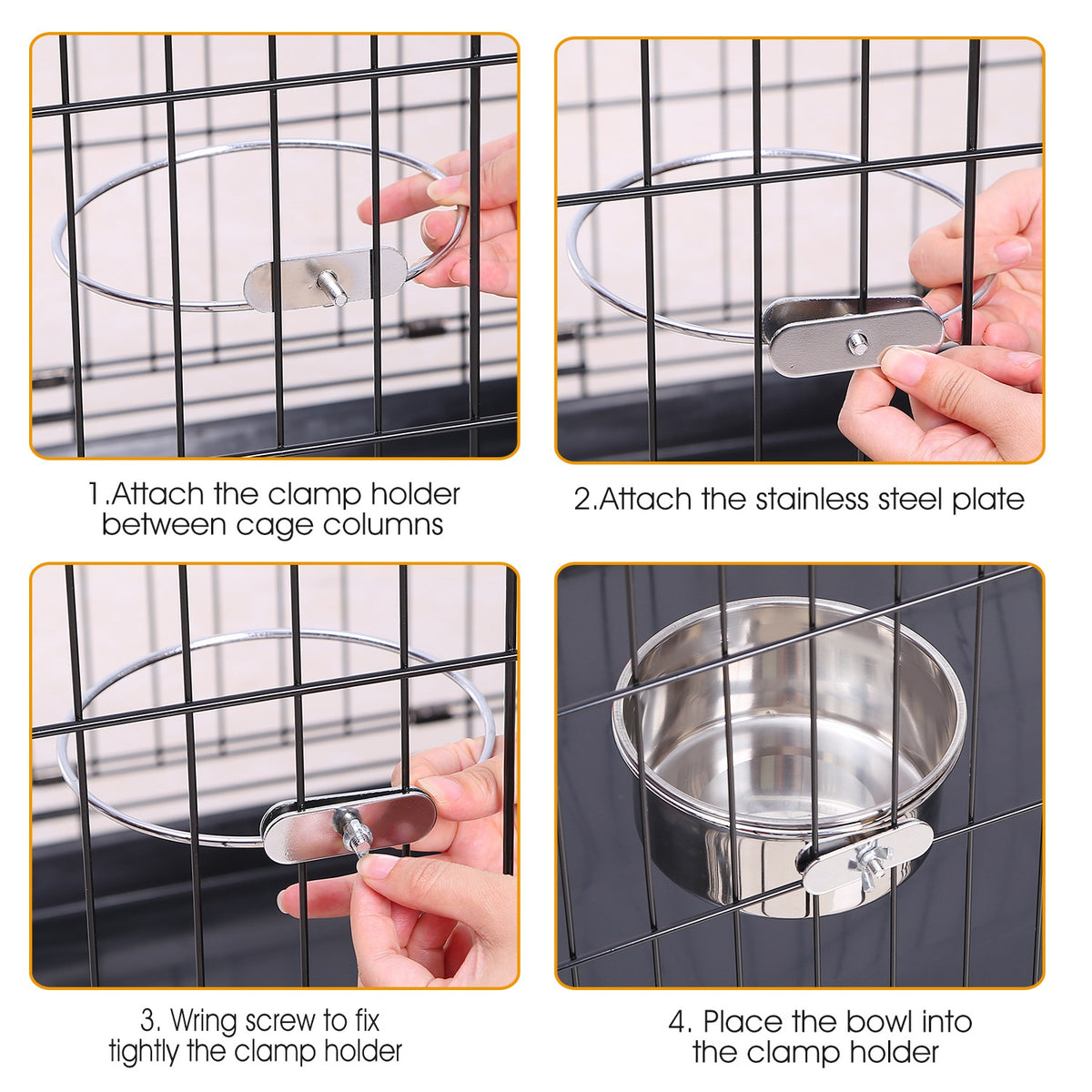 Dog Bowl for Crates, Stainless Steel Hanging Bowl with Clamp, M – image 3
