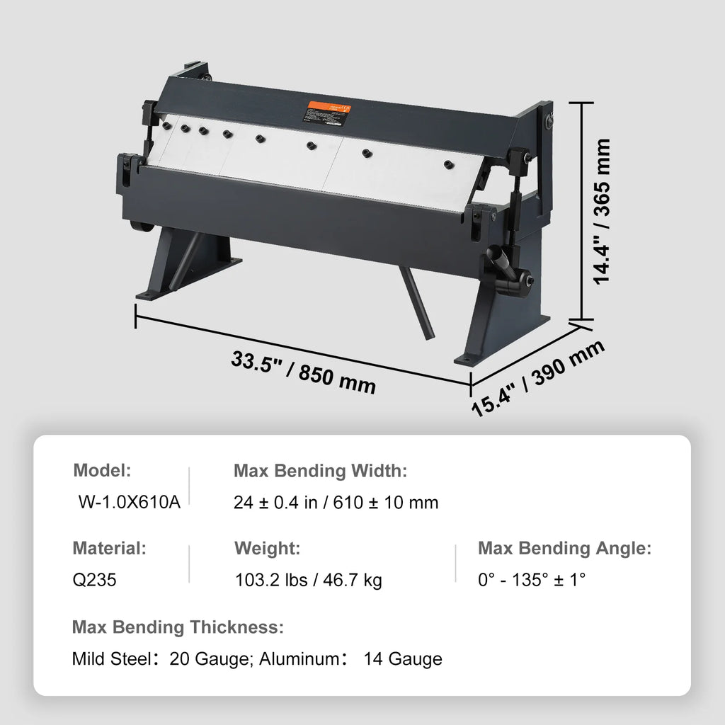 Box and Pan Brake 24 in Sheet Metal Bender, 20 Gauge Steel Capacity – image 7